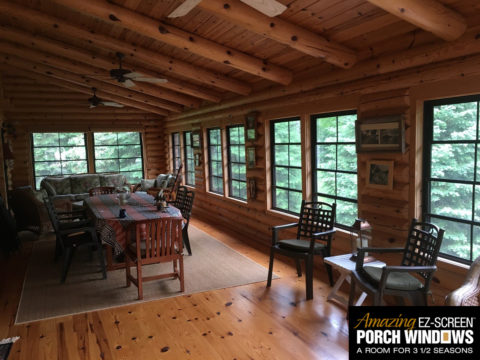 Amazing EZ-Screen Porch Windows in Log Cabin