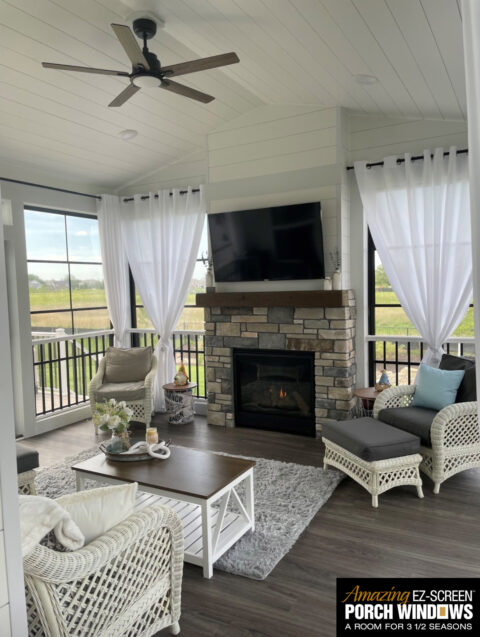 Elegant Screen Porch with Fireplace